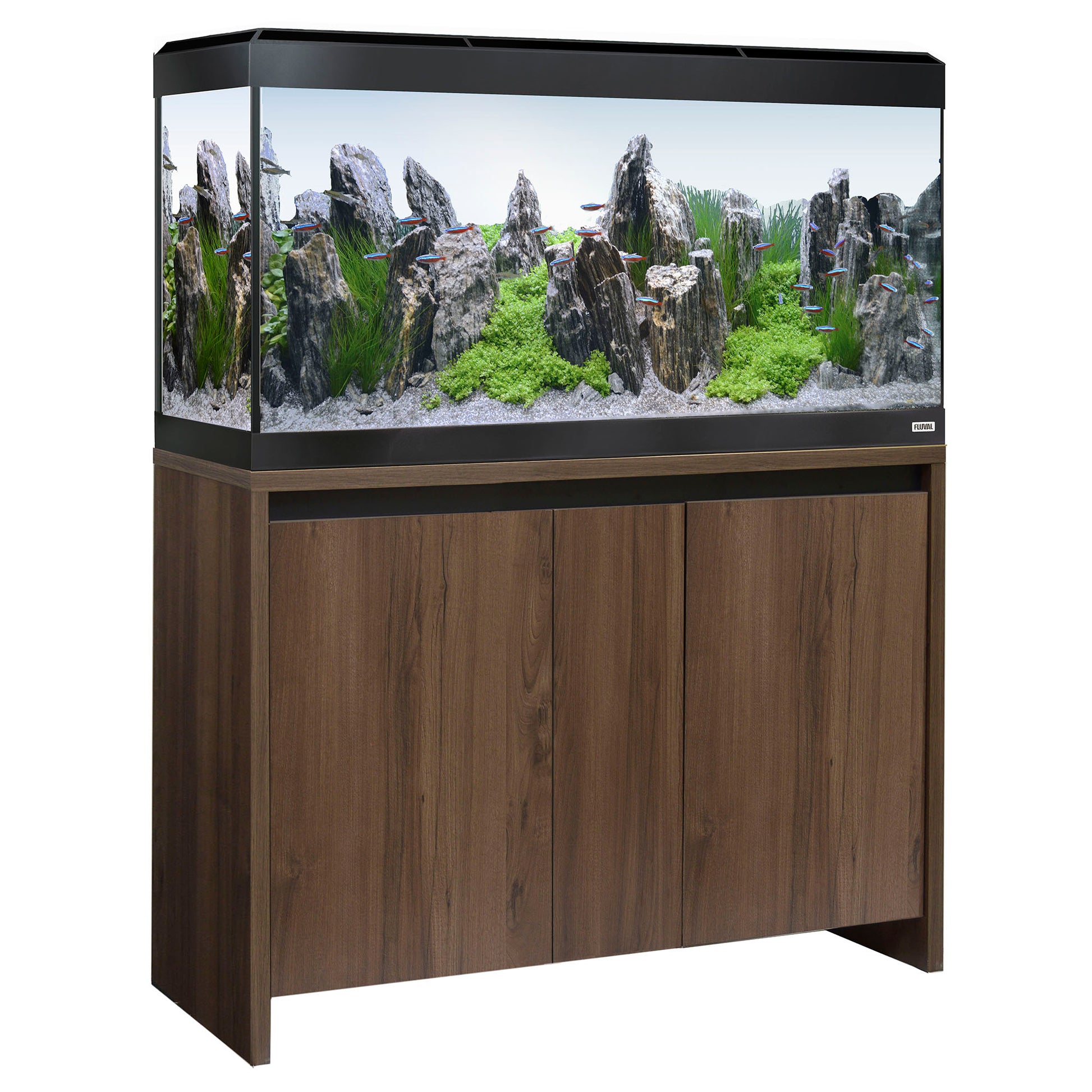 Fluval Roma 200 Black Tank & Walnut Cabinet with Bluetooth LED