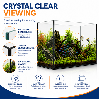 Aquael 45L Glass Aquarium Fish Tank 50x30x30cm, Black Silicone