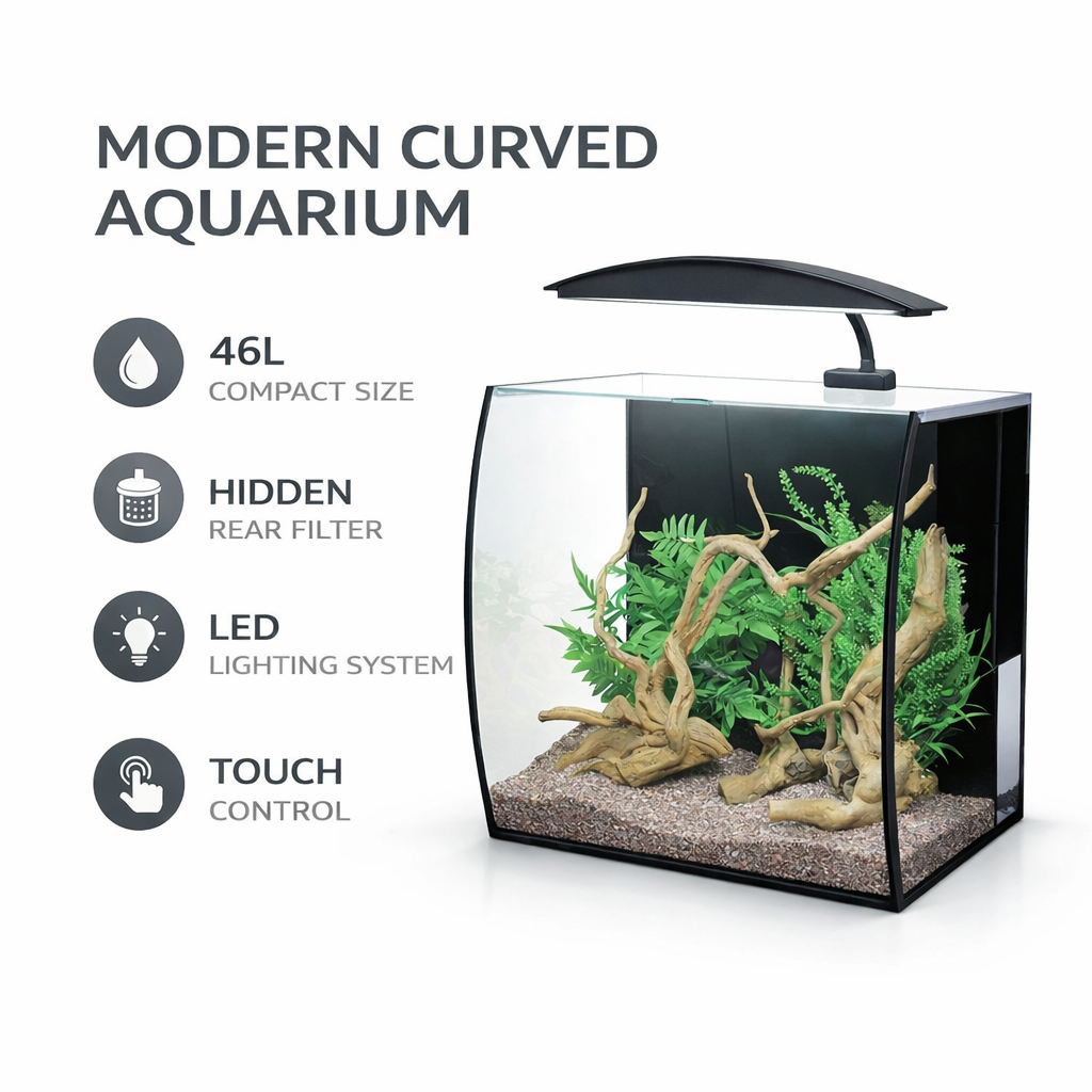 Aqua One Arc Aquarium 46L LED Fish Tank with Rear Filter & Curved Glass