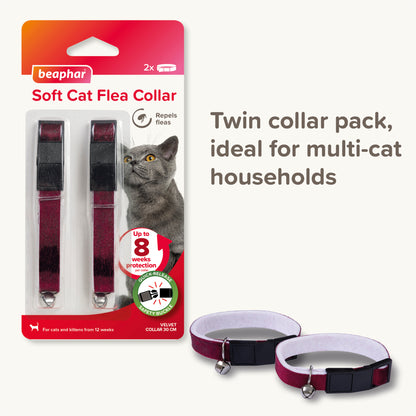 Beaphar Soft Velvet Flea Collar for Cats – Twin Pack 30cm Repels Fleas