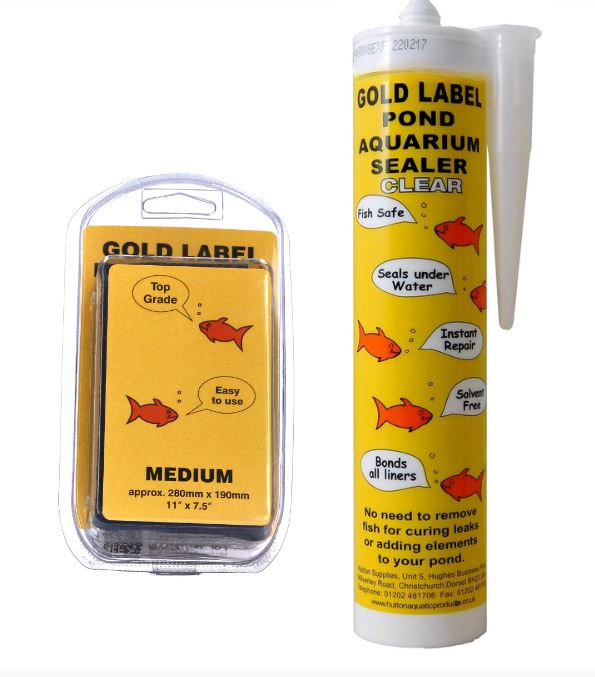 Gold Label Pond Liner Repair Kit Medium Patch Sealant Black Clear
