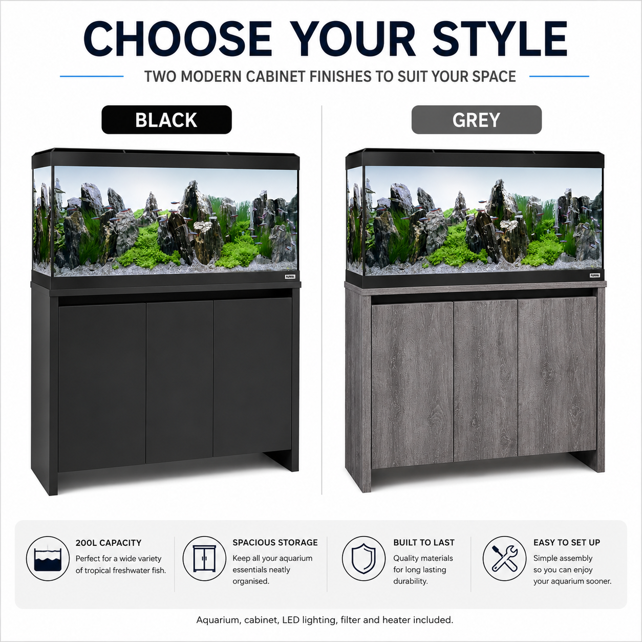 Fluval Roma 200 BT LED Aquarium & Cabinet