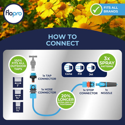 Flopro Hose Starter Set: All-in-One Garden Watering Solution 15m