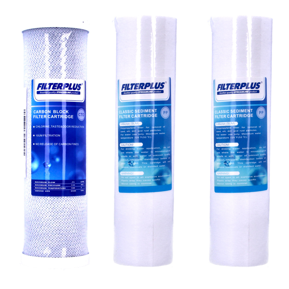 D-D 3x 10" Water Purifier Carbon & Sediment Filter Cartridges Koi Pond