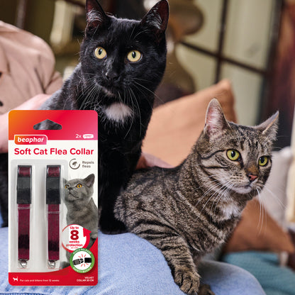 Beaphar Soft Velvet Flea Collar for Cats – Twin Pack 30cm Repels Fleas