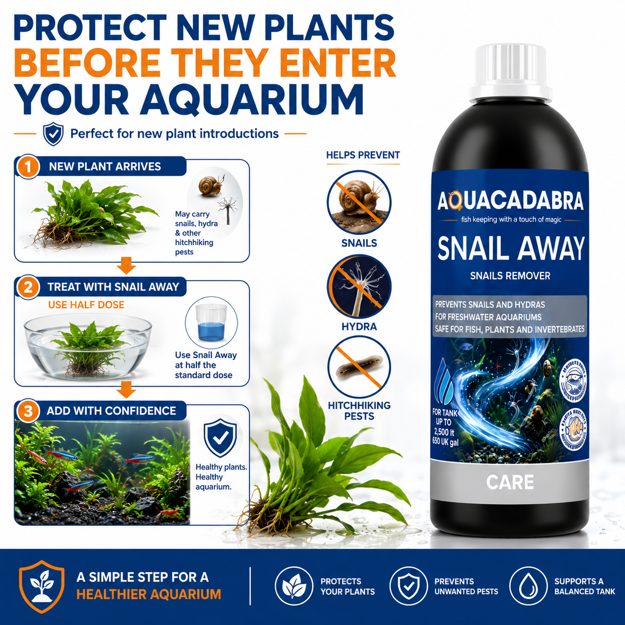 Aquacadabra Snail & Hydra Control Freshwater Aquarium Treatment 250ml 500ml