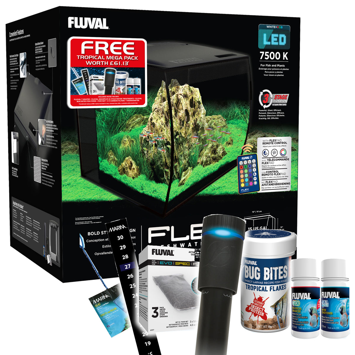 Fluval Flex 57L Black Tropical Aquarium Bundle | from Aquacadabra