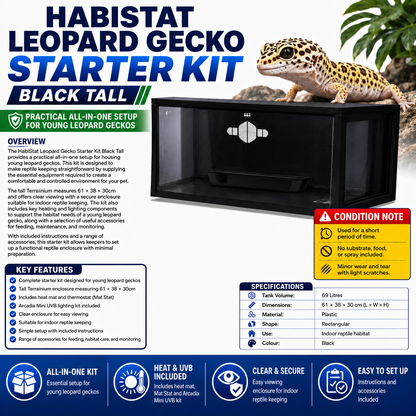 HabiStat Leopard Gecko Starter Kit Black (61x38x30cm)