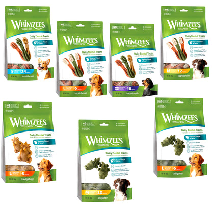 Whimzees Natural Daily Dog Dental Care Chews Treats – Multi Shapes & Sizes 