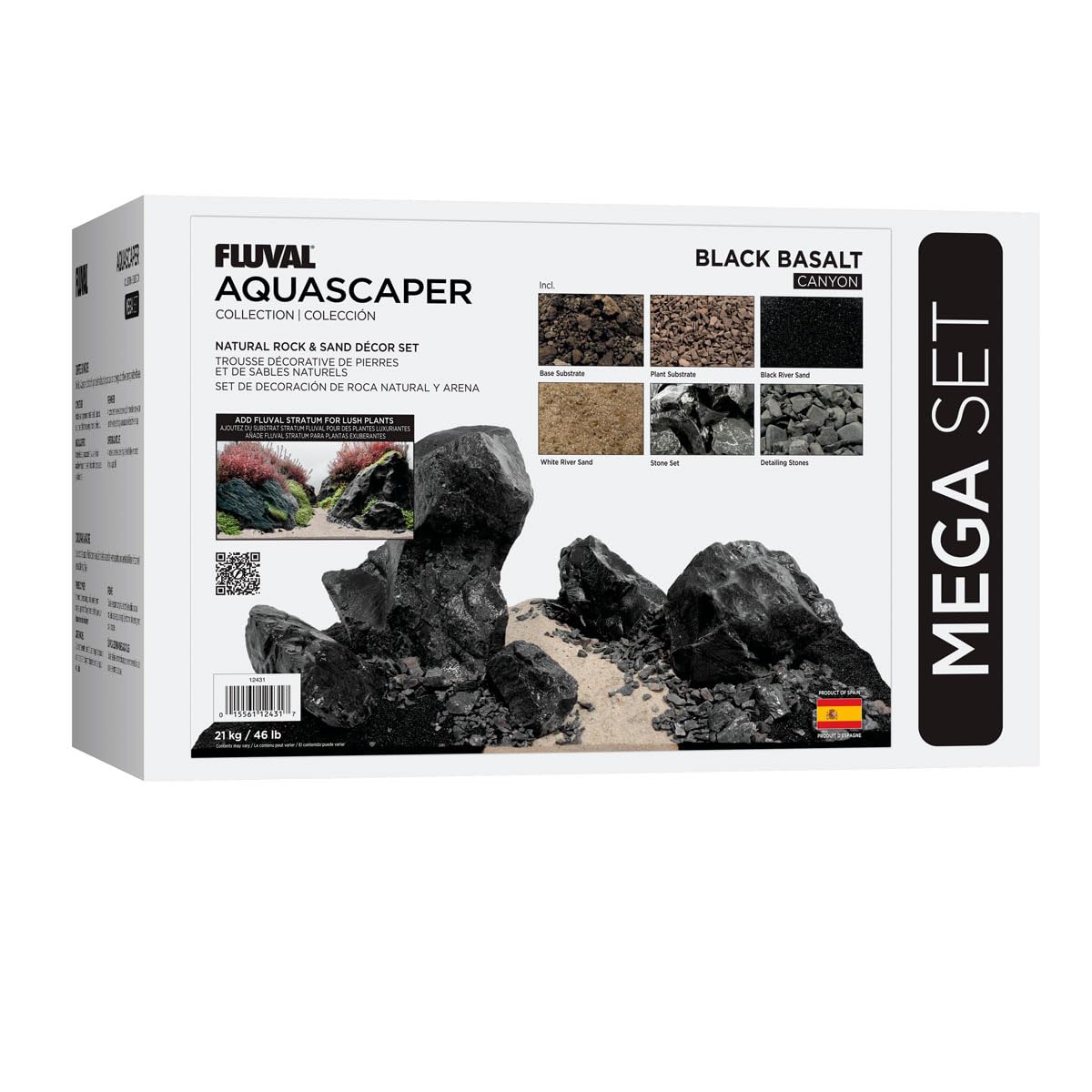 Fluval Black Basalt Stone Rock Aquarium Fish Tank Aquascaper Mega Kit