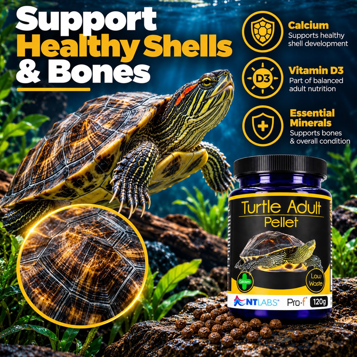 NT Labs Pro-F Turtle Adult Food 120g Floating Pellets Aquatic Terrapin