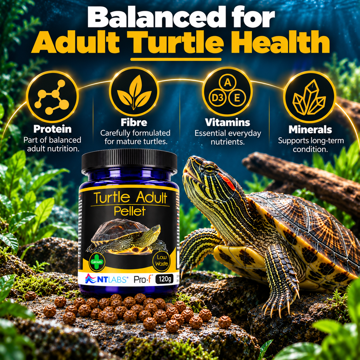 NT Labs Pro-F Turtle Adult Food 120g Floating Pellets Aquatic Terrapin