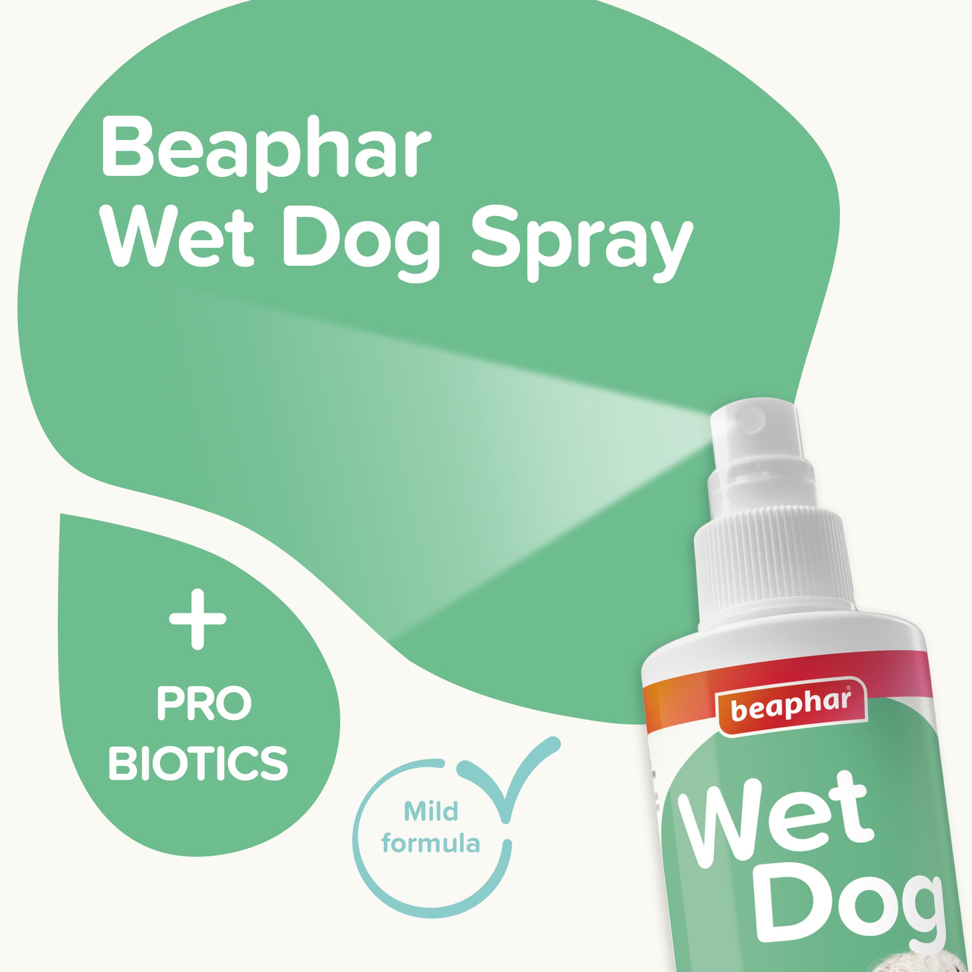Beaphar Wet Dog Spray 250ml Odour Control Probiotics Aloe No Rinse Fresh Coat