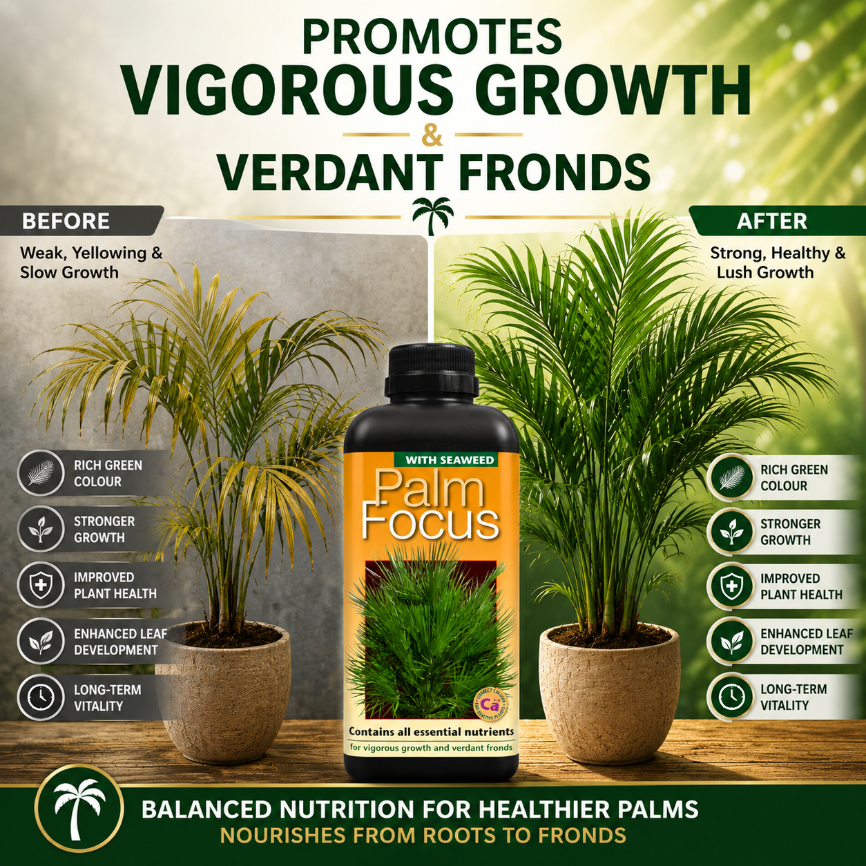Palm Tree Fertiliser Feed For Healthy Vigorous Growth 1000 ml Palm Focus Garden