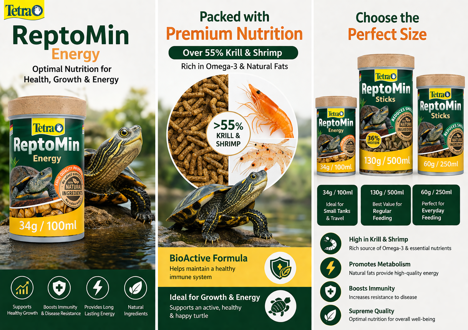 Tetra ReptoMin Energy Turtle Terrapin Food Health Growth Reptile Tank
