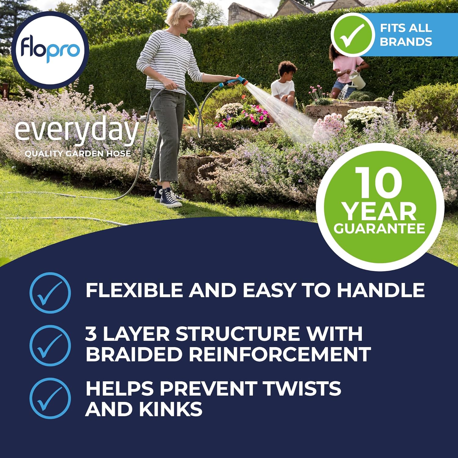 Flopro Everyday Weather Proof 15m/30m/45m Garden Watering Flexibe Hose