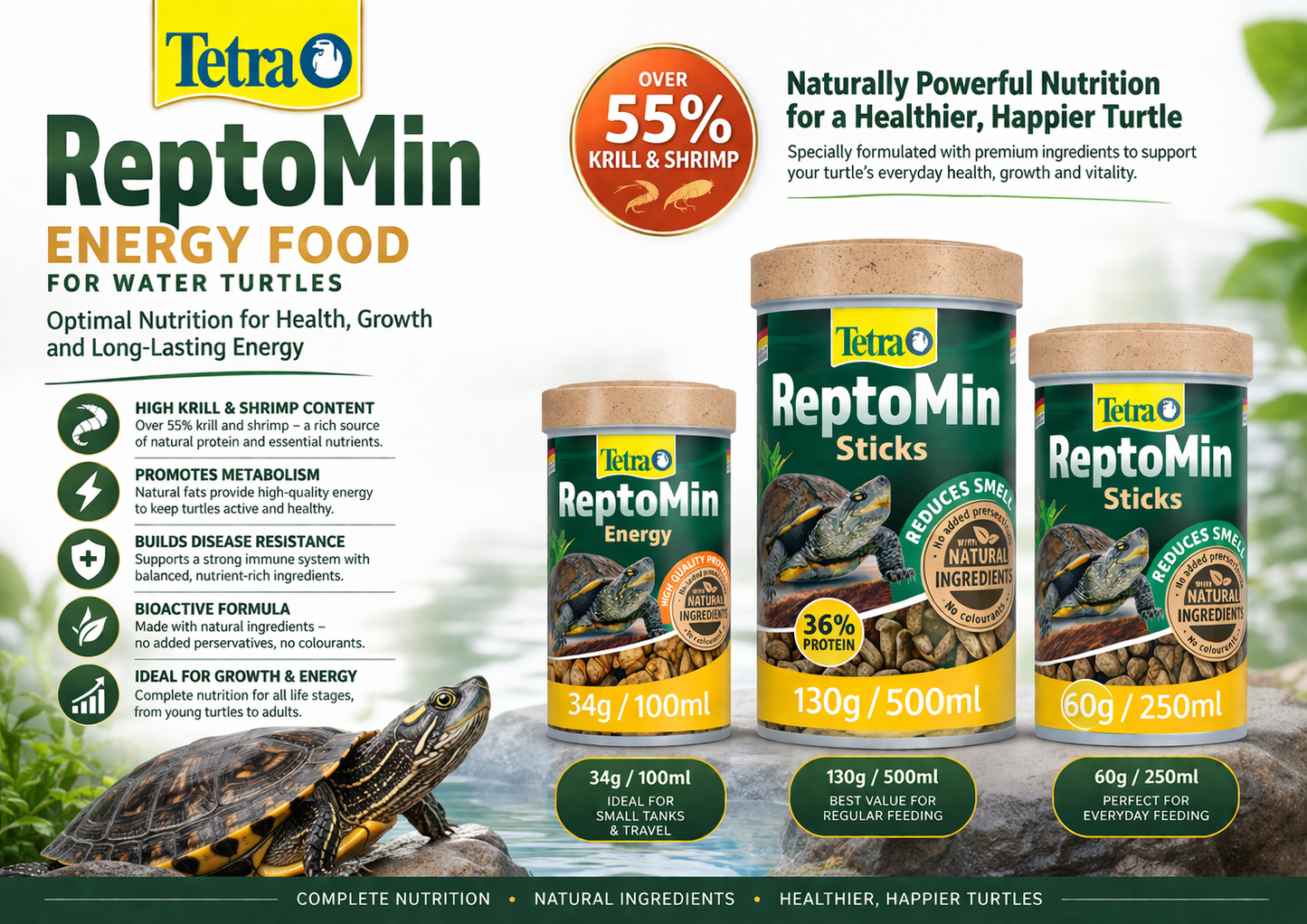 Tetra ReptoMin Energy Turtle Terrapin Food Health Growth Reptile Tank