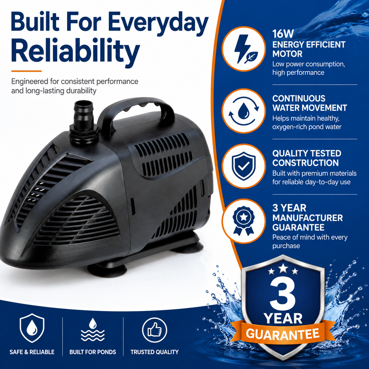 Bermuda 1000 Fountain Waterfall Pond Pump 1000 LPH Water Pump