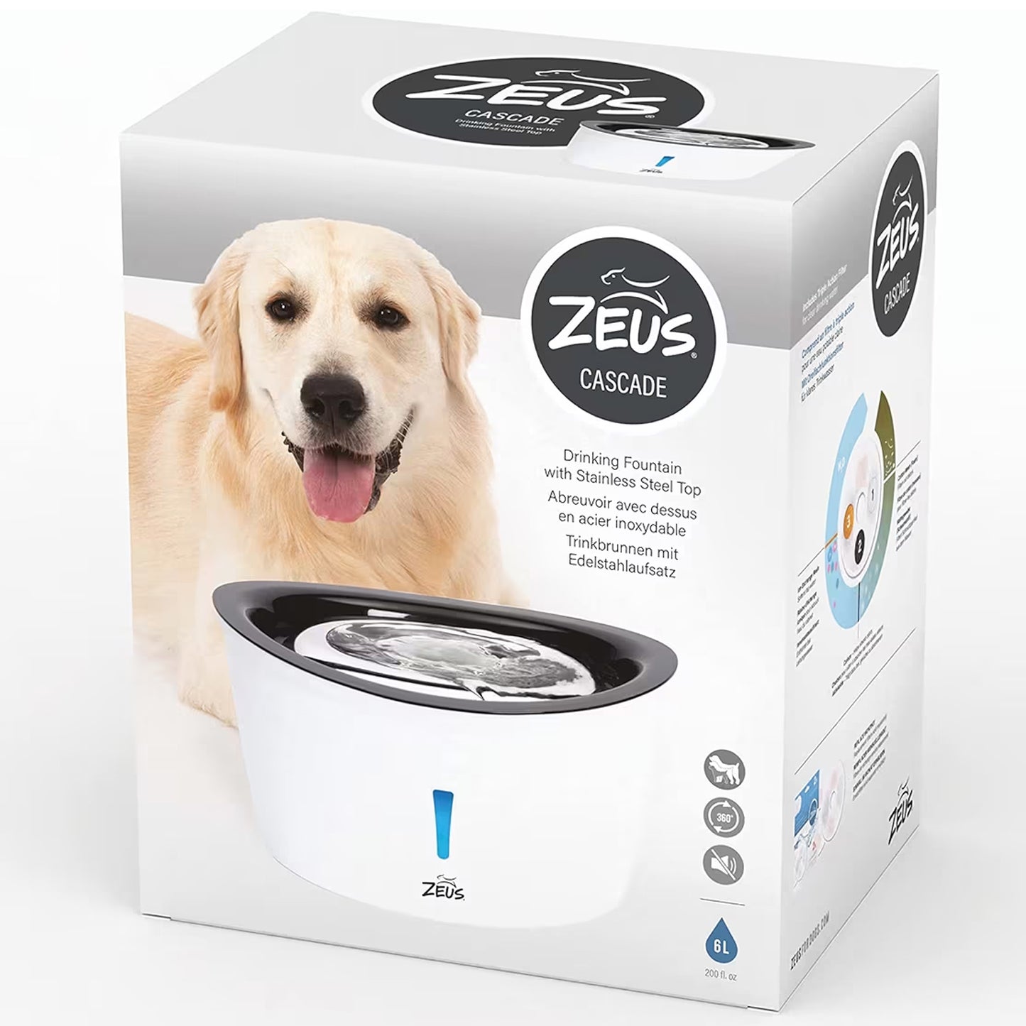 Zeus Cascade Fountain with Stainless Steel Top for Dogs