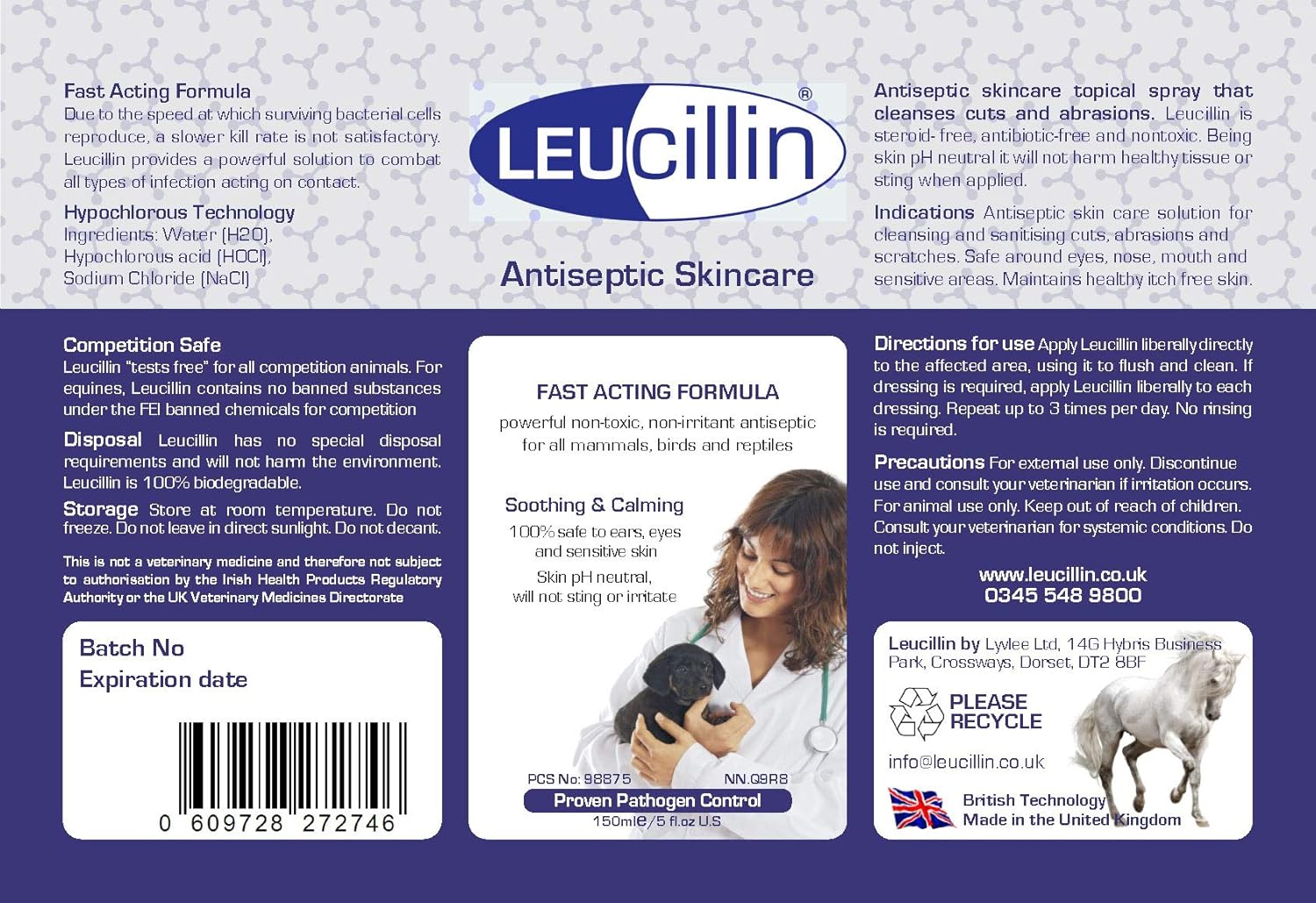 Leucillin Antiseptic Dog Cat Skin Care Solution Spray Instant Germ Killer