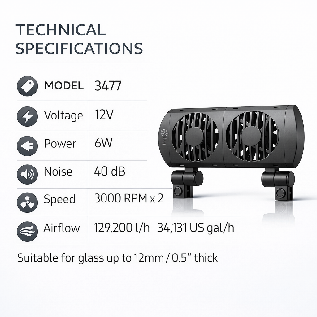 TMC Aquarium Cooling Fan System Fish Tank Cooler with Thermostat 12V