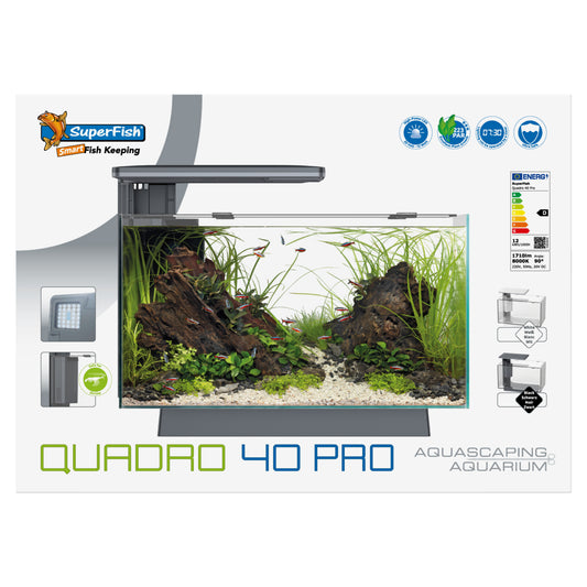 SuperFish Quadro 40 Pro LED Aquarium – Modern White Fish Tank with LED Lighting