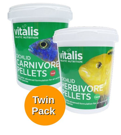 Vitalis Cichlid Herbivore & Carnivore Pellets (1mm) 260g Twin Pack