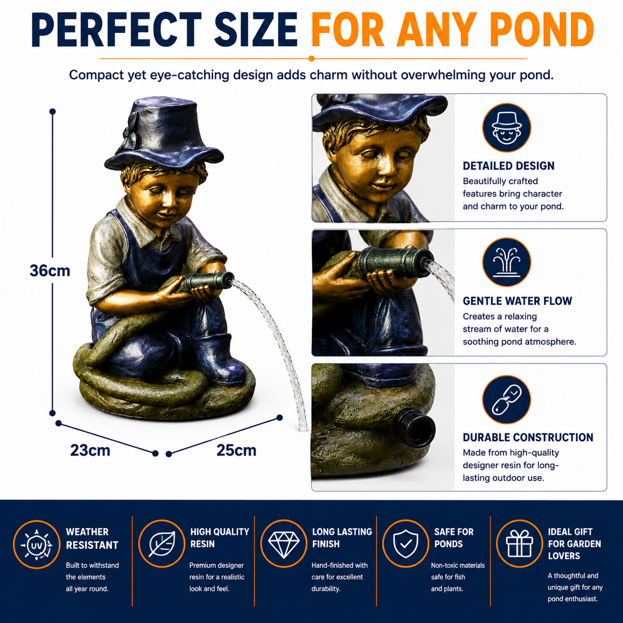 Bermuda Spitter Pond Decor Ornaments Kid with Hose Water Feature Ornament 