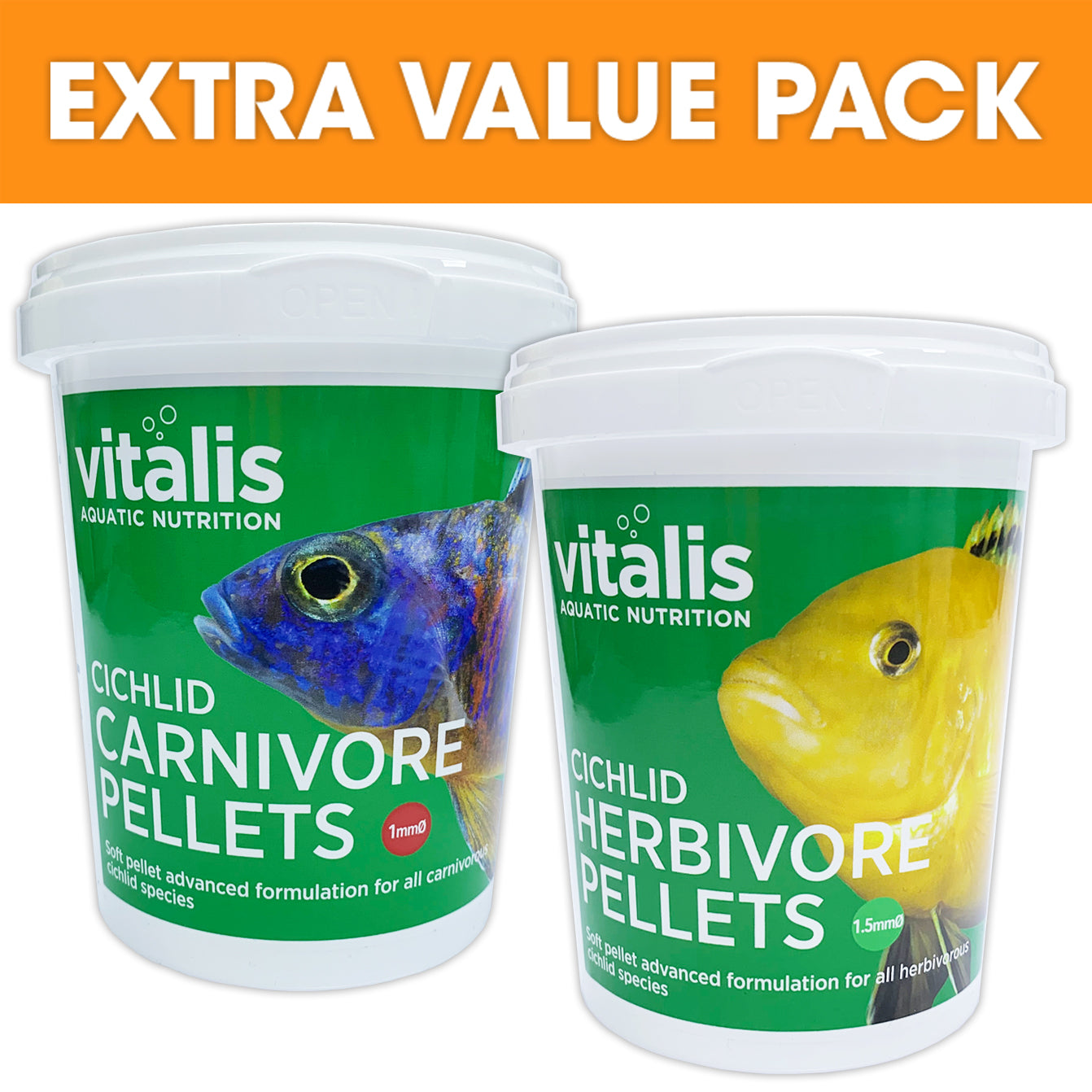 Vitalis Cichlid Herbivore & Carnivore Pellets (1mm) 260g Twin Pack