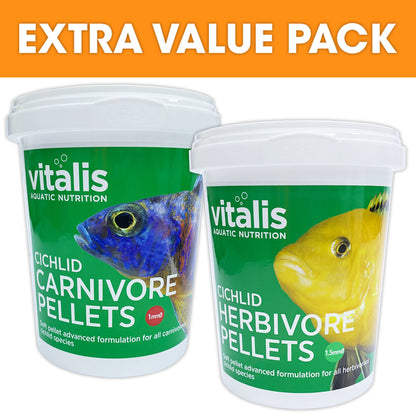 Vitalis Cichlid Herbivore & Carnivore Pellets (1mm) 260g Twin Pack