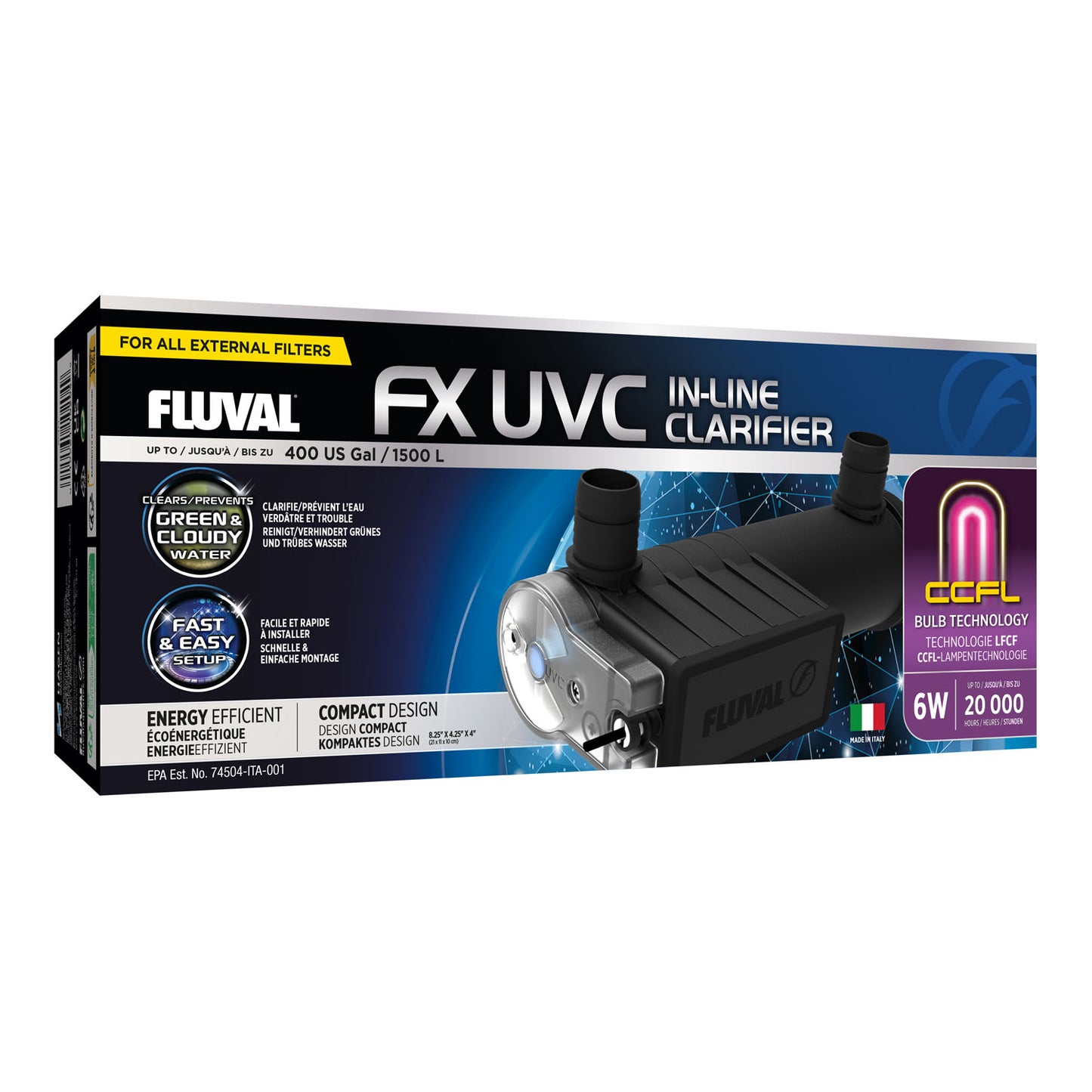 Fluval FX UVC In-Line Clarifier 6W Aquarium Filter Algae - New Bulb Fitted
