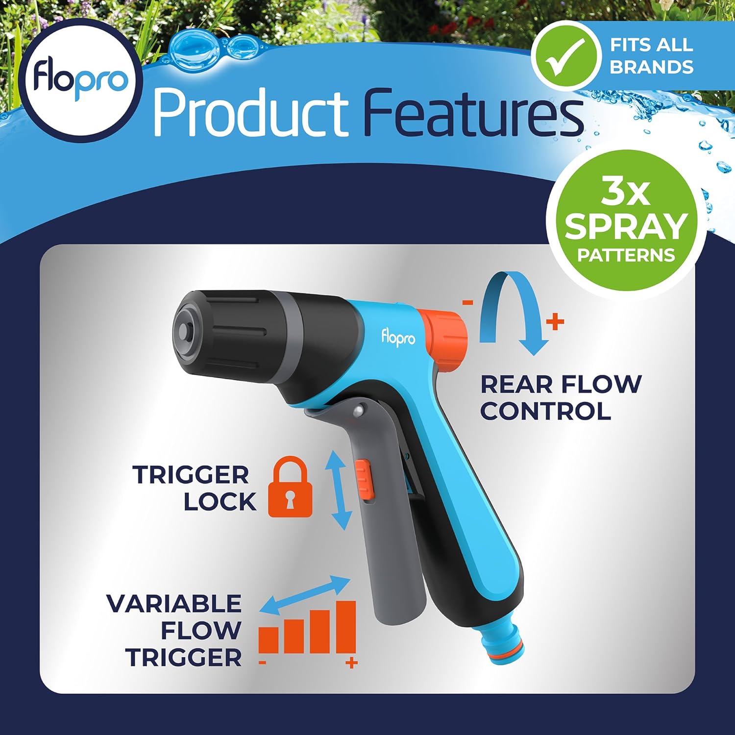 FloPro 3 Pattern Garden Water Universal Spray Jet Gun 