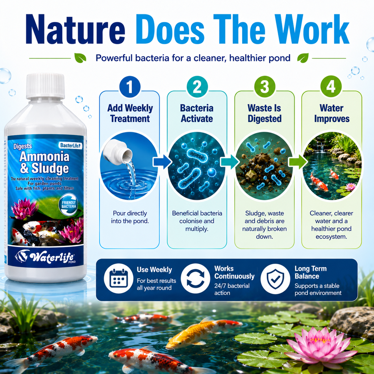 Waterlife BacterLife P Pond Bacteria Reducer (250ml/500ml/1L)