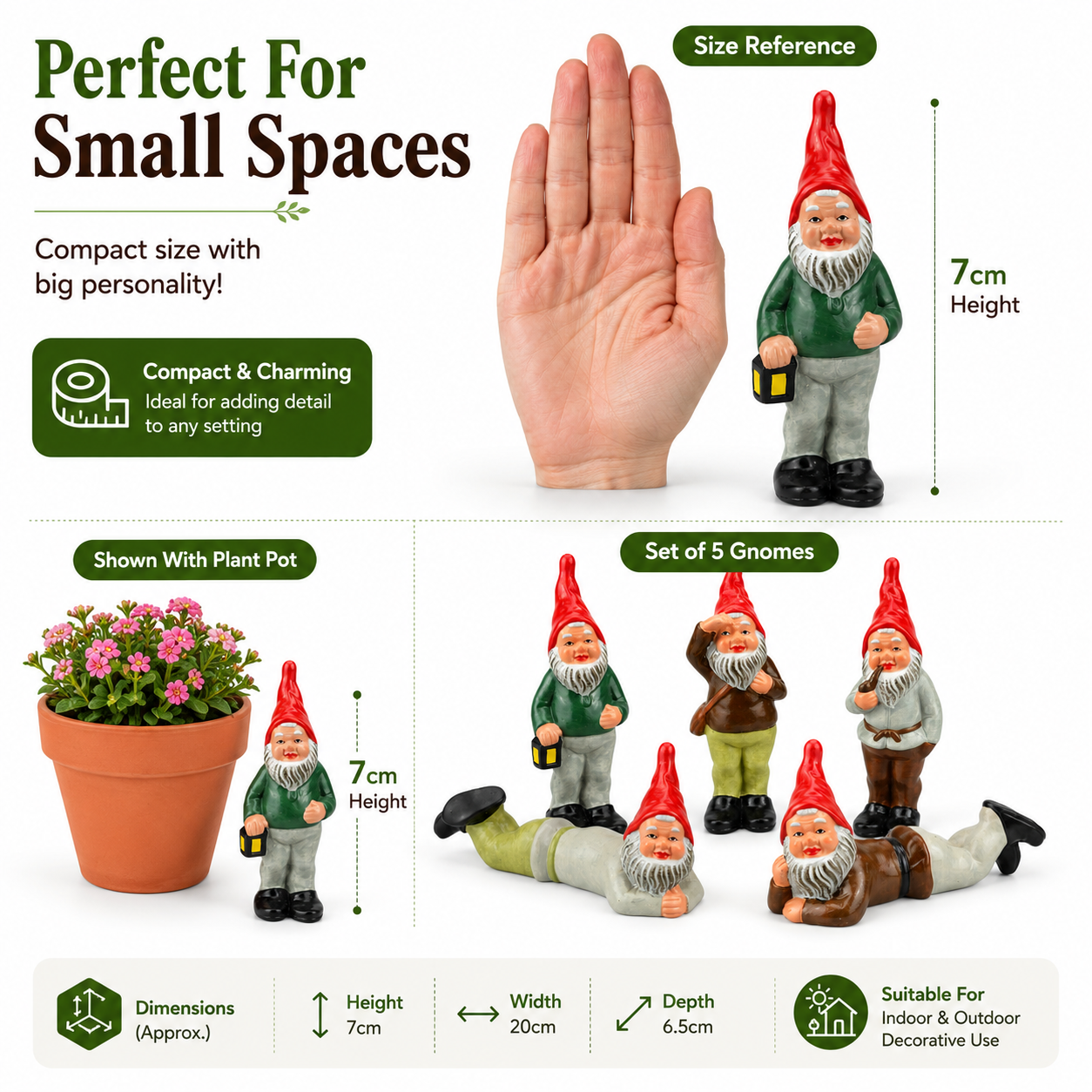 Certikin Heissner Original Mini Gnomes Ceramic Garden Ornament Statues Pack of 5