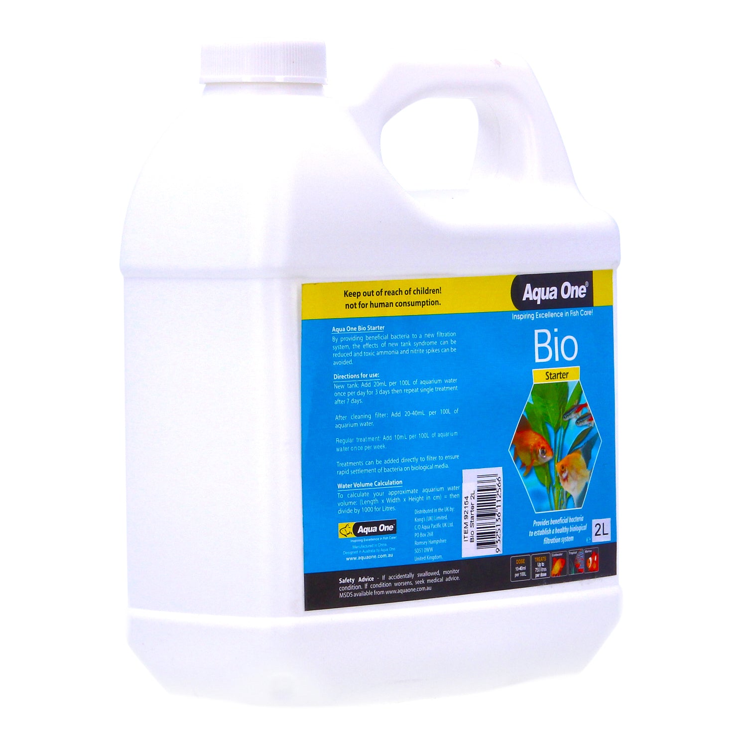 Aqua One Aquarium Fish Tank Bio Starter 2L Ammonia Remover Plant Growth