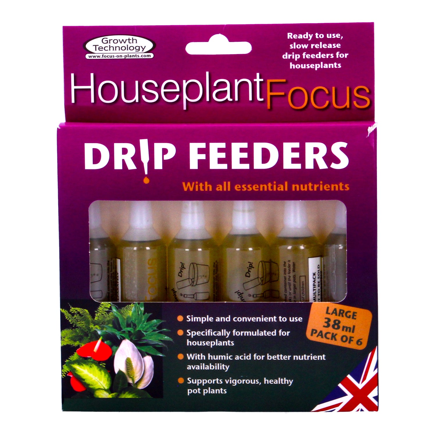 Growth Technology Houseplant Focus Drip Feeders 38ml 6 pk 