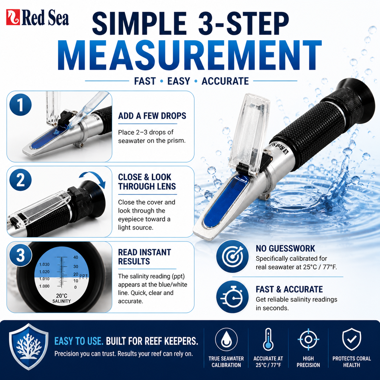 Red Sea Seawater Refractometer - Accurate Salinity Measure