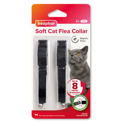 Beaphar Soft Velvet Flea Collar for Cats – Twin Pack 30cm Repels Fleas