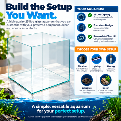 Aqua One Cube 30 Square Glass Aquarium Tank 25L Frameless with Glass Lid