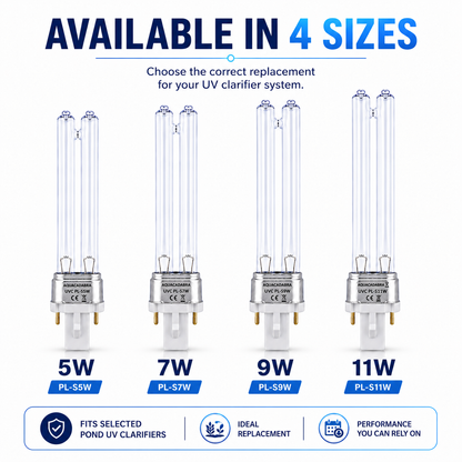 Aquacadabra PLS UV Replacement Bulbs 2 Pack Pond Clarifier 5W 7W 9W 11W
