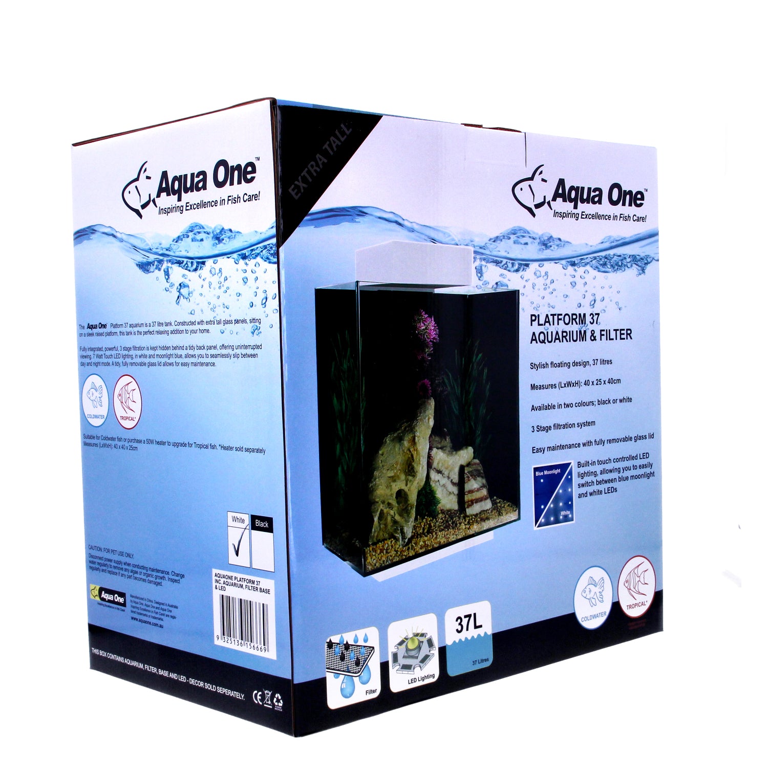 AquaOne Aquarium Platform 37 White With Filter and Led Light 