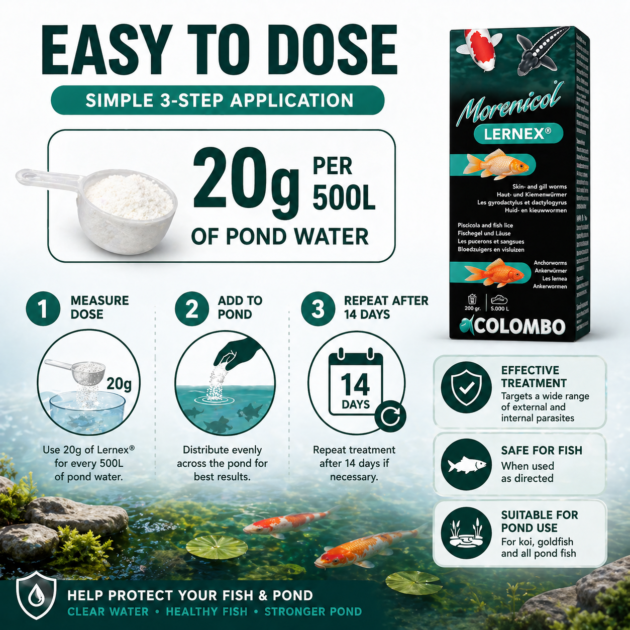 Colombo Lernex Pond Fish Parasite Treatment - Skin, Gill, & Anchor Worm Control