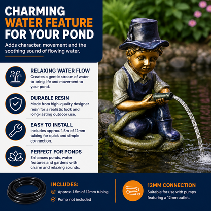 Bermuda Spitter Pond Decor Ornaments Kid with Hose Water Feature Ornament 