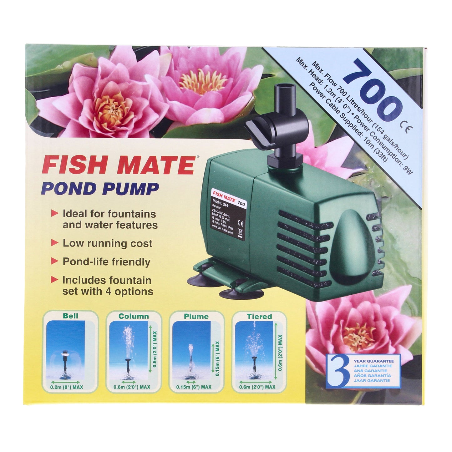 Fish Mate 700 Fountain Pump Koi Fish Garden Pond Flow Waterfall Feature Filter